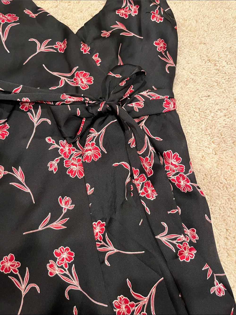 Black Mini Dress with Red Floral Print